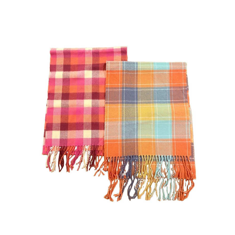 100% Cashmere Scarf Set of 2 Made in Scotland Colorful Plaid Heritage Luxury